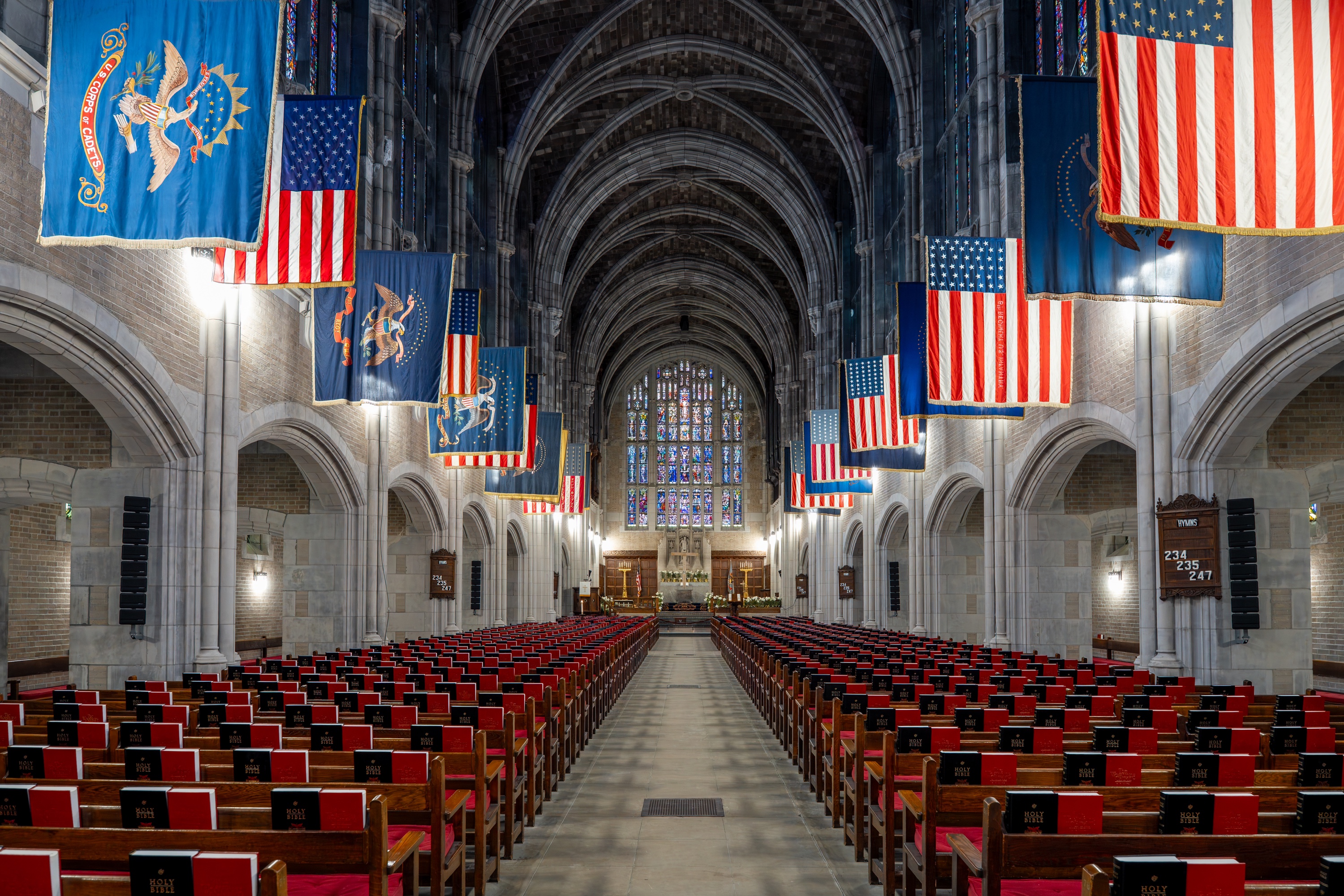 Cadet Chapel photo: ajay_suresh, CC BY 4.0, via Wikimedia Commons; resized and responsively cropped.